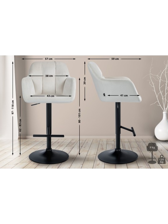 Tabouret de bar Natoma velours, crème