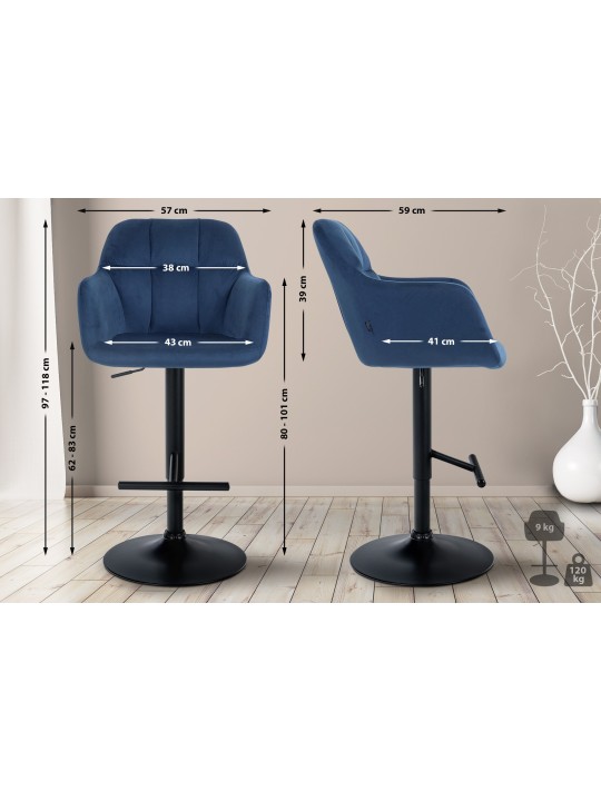 Tabouret de bar Natoma velours, bleu