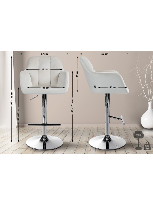 Tabouret de bar Natoma velours chrome, crème Tabouret de bar Natoma velours chrome, crème