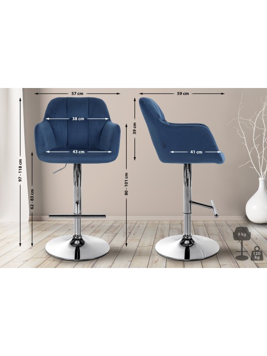 Tabouret de bar Natoma velours chrome, bleu Tabouret de bar Natoma velours chrome, bleu