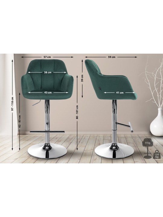 Tabouret de bar Natoma velours chrome, vert Tabouret de bar Natoma velours chrome, vert