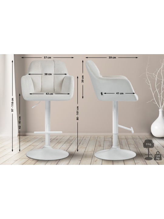 Tabouret de bar Natoma velours, crème