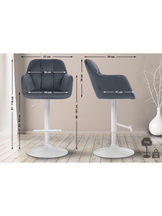 Tabouret de bar Natoma velours, gris foncé