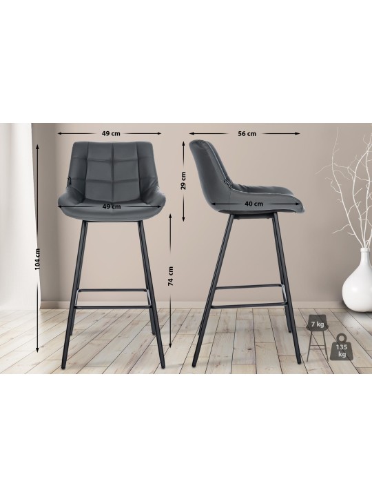 Tabouret de bar Weston simili cuir, gris