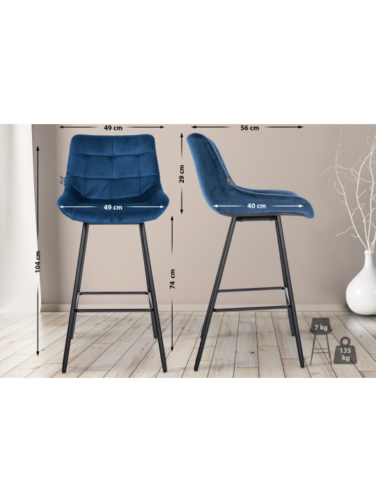 Tabouret de bar Weston velours, bleu Tabouret de bar Weston velours, bleu