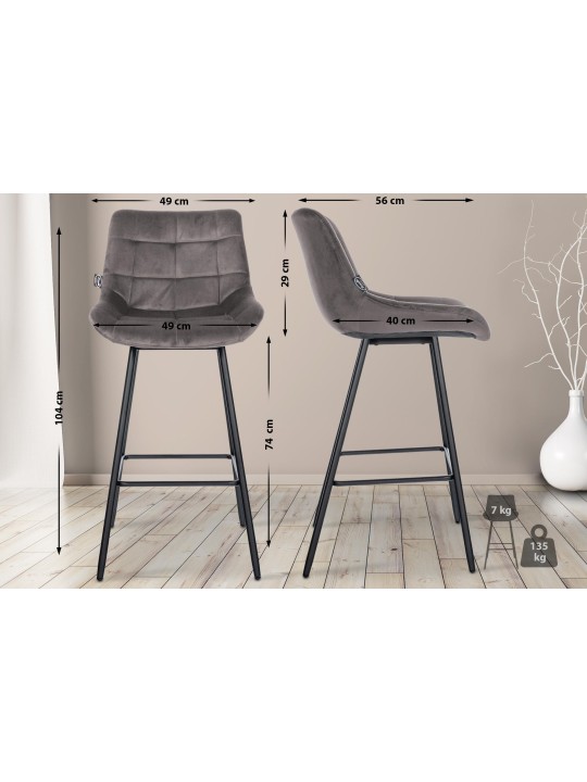 Tabouret de bar Weston velours, gris Tabouret de bar Weston velours, gris