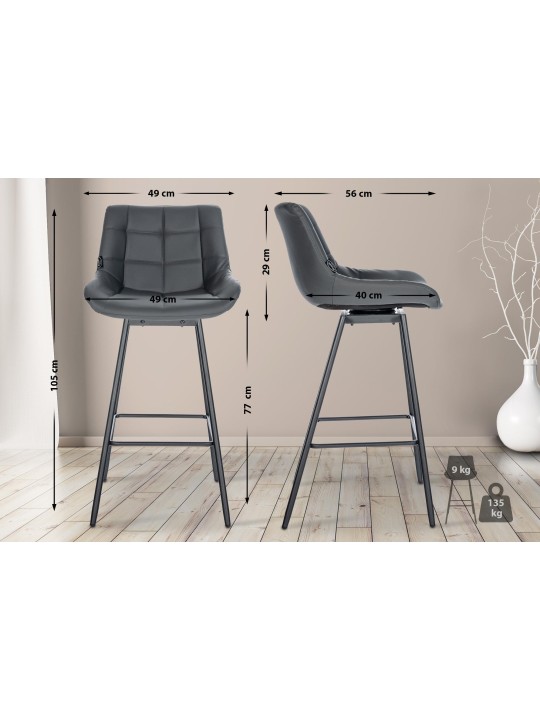 Tabouret de bar pivotant Weston simili cuir, gris Tabouret de bar pivotant Weston simili cuir, gris