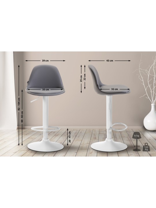 Tabouret de bar Kiel entièrement rembourré en simili cuir, gris