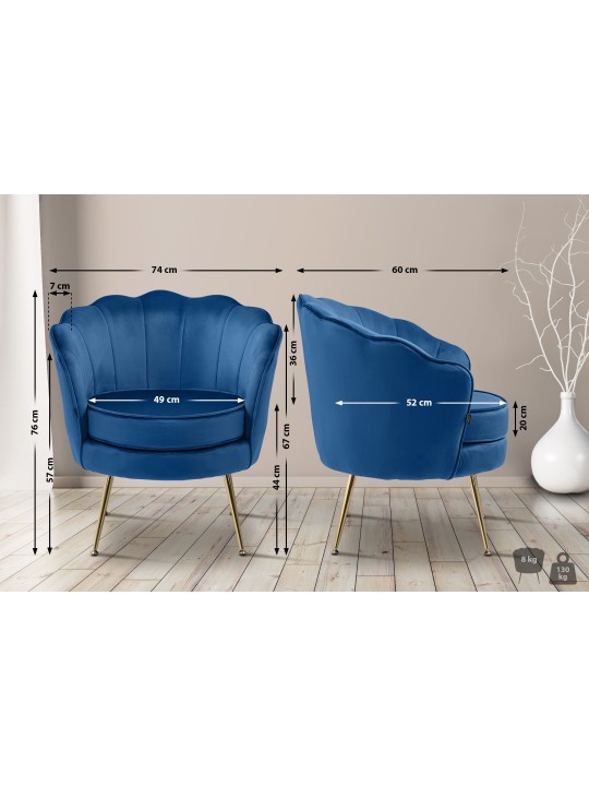 Chaise Rosita velours, bleu