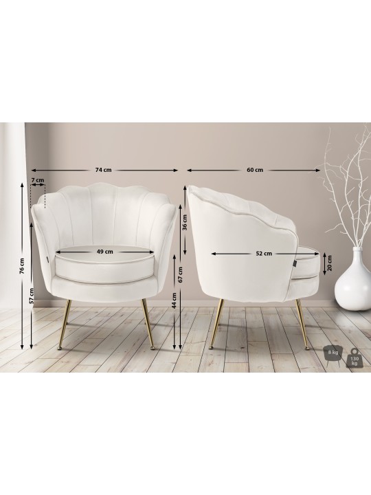 Chaise Rosita velours, crème