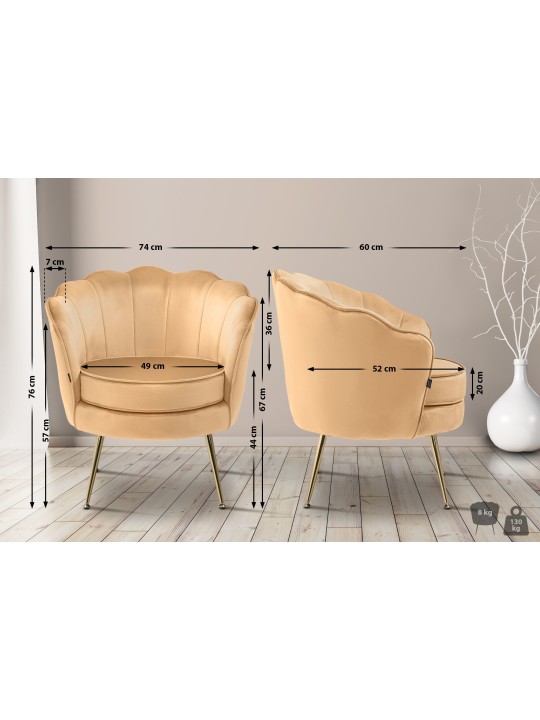 Chaise Rosita velours, jaune