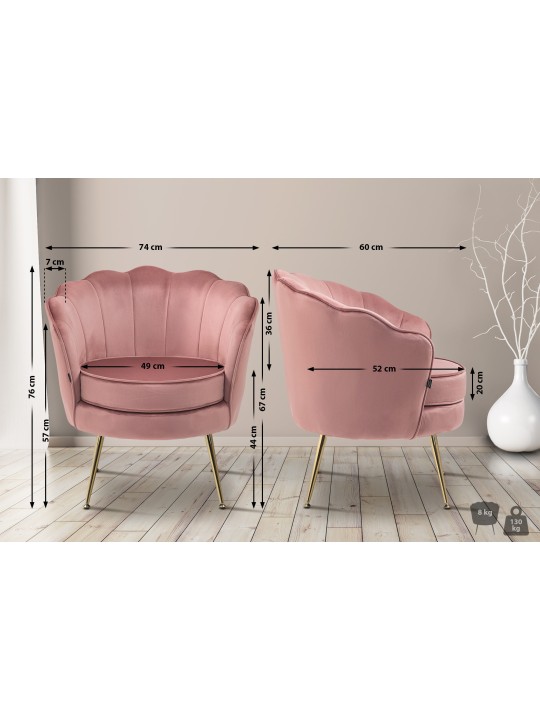 Chaise Rosita velours, rose
