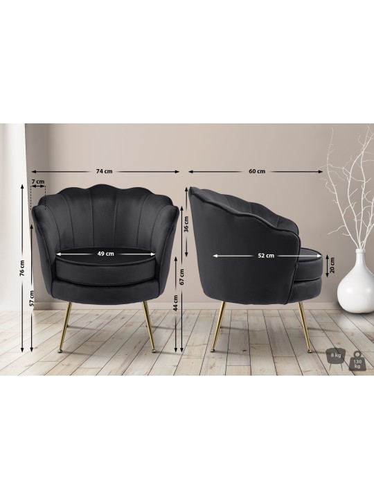 Chaise Rosita velours, noir