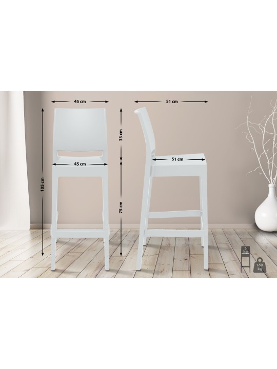 Lot de 2 tabourets de bar Maya, blanc