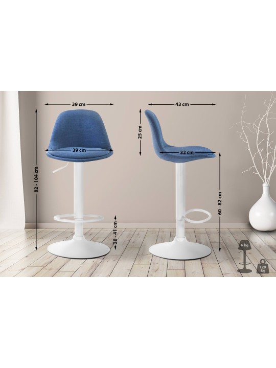 Tabouret de bar Kiel tissu, bleu