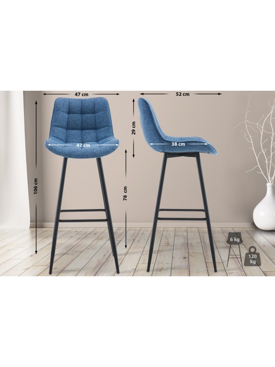 Tabouret de bar tissu Dartford, bleu