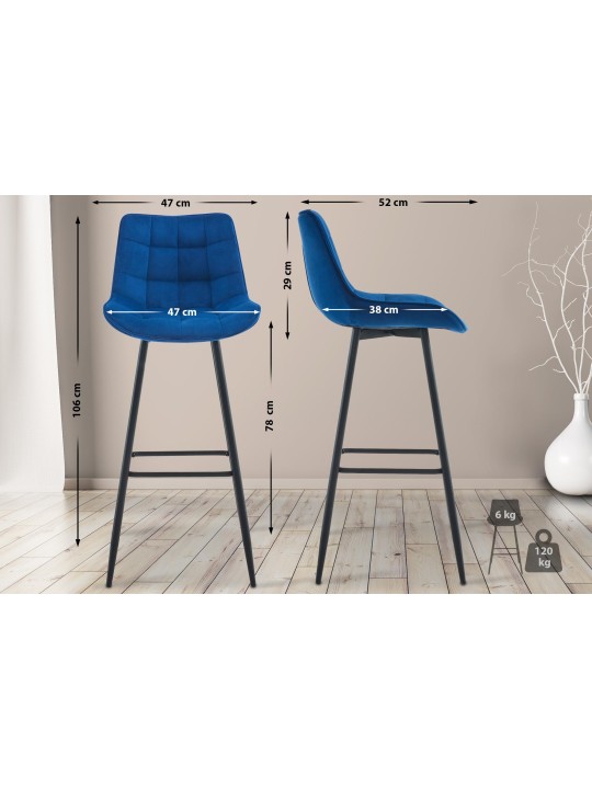 Tabouret de bar Dartford velours, bleu