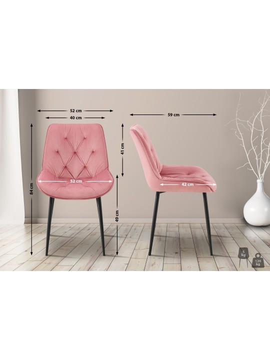 Chaise de salle à manger en velours Wallace, rose