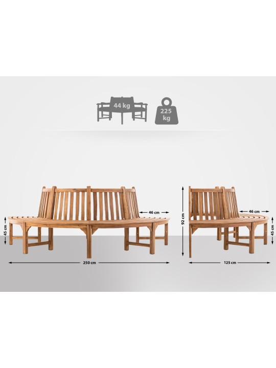 Banc en leming demi-rond 250 cm, teck