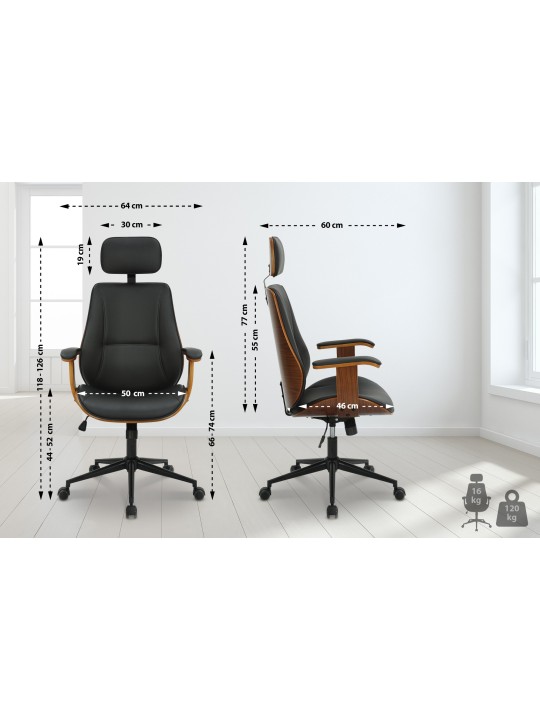 Chaise de bureau Lugo simili cuir, noyer/noir Chaise de bureau Lugo simili cuir, noyer/noir