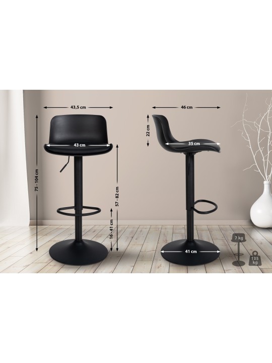 Lot de 4 tabourets de bar Almada simili cuir, noir