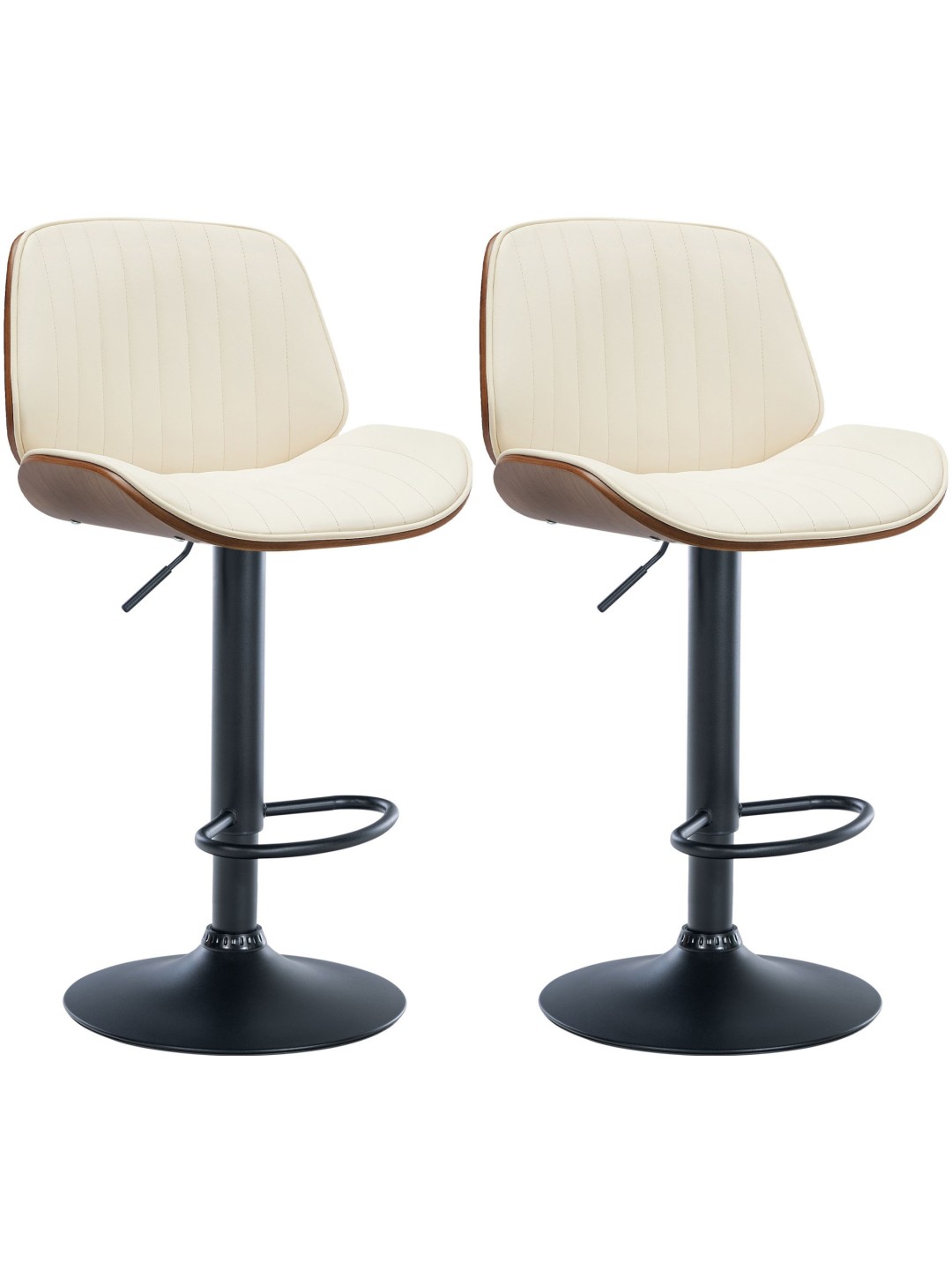 Lot de 2 tabourets de bar Nova simili cuir, noyer/crème