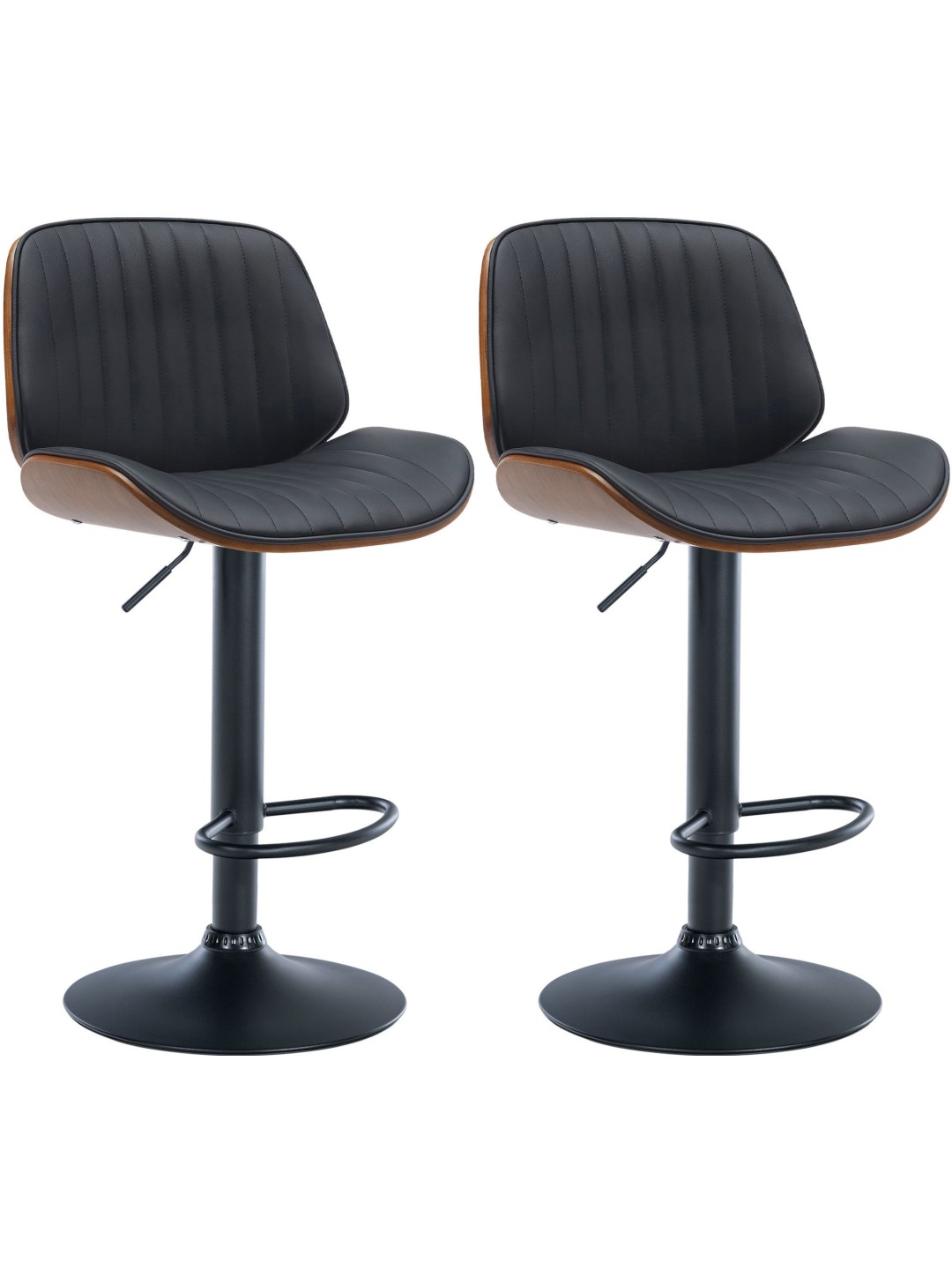 Lot de 2 tabourets de bar Nova simili cuir, noyer/noir