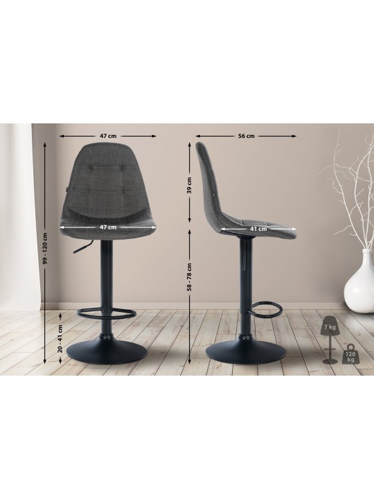 Tabouret de bar Elmore tissu B, gris foncé