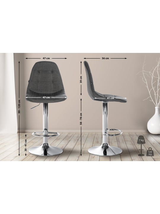 Tabouret de bar Elmore tissu C, gris foncé