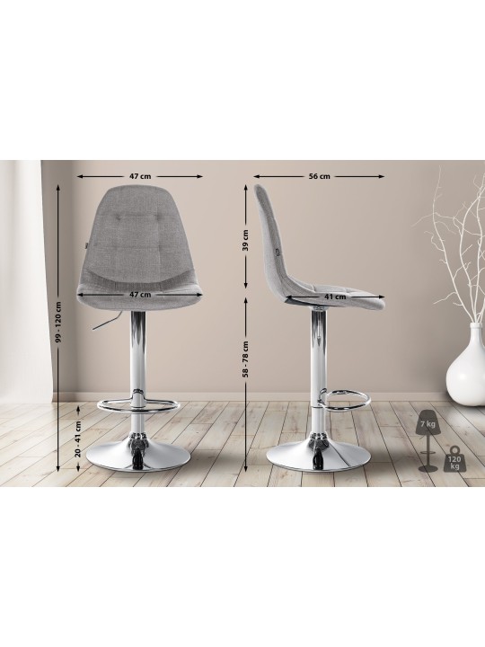 Tabouret de bar Elmore tissu C, gris