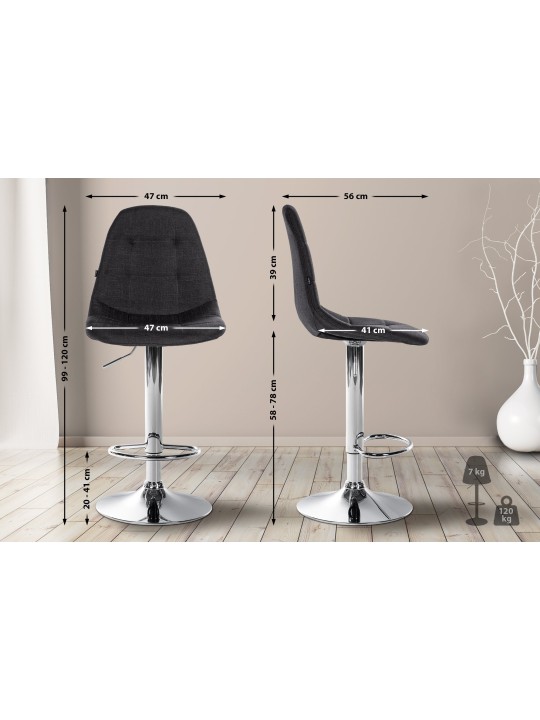 Tabouret de bar Elmore tissu C, noir