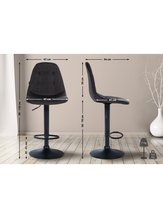 Tabouret de bar Elmore tissu B, noir