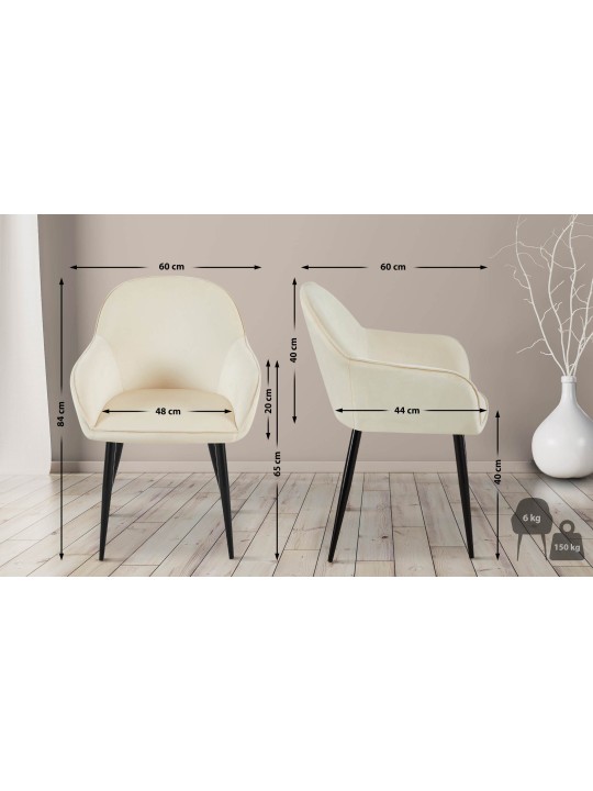 Lot de 2 chaises de salle à manger Boise velours, crème