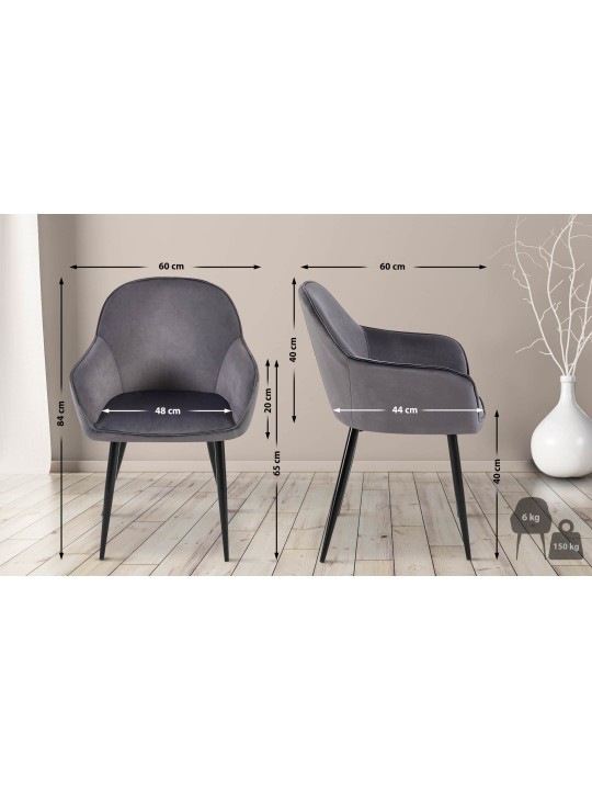 Lot de 2 chaises de salle à manger Boise velours, gris foncé Lot de 2 chaises de salle à manger Boise velours, gris foncé