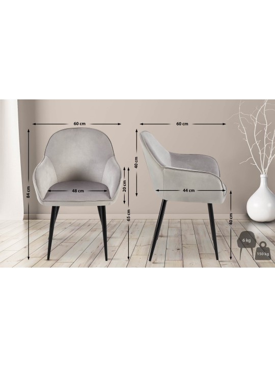Lot de 2 chaises de salle à manger Boise velours, gris