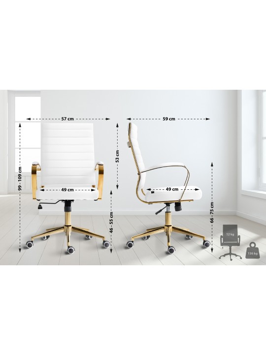 Chaise de bureau Havane simili cuir, blanc