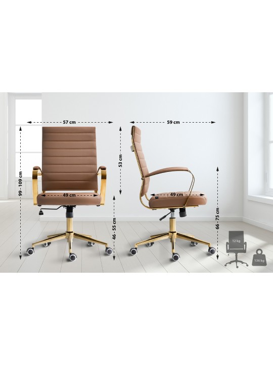 Chaise de bureau Havane simili cuir, brun clair Chaise de bureau Havane simili cuir, brun clair