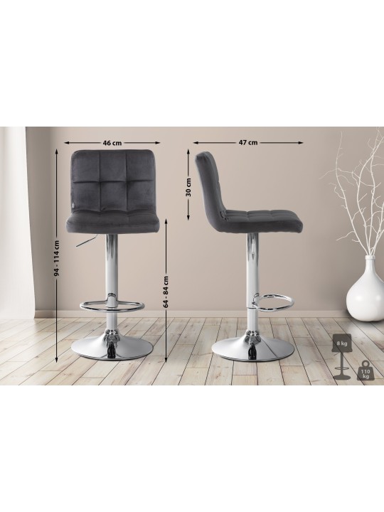 Tabouret de bar Peru velours chrome, noir Tabouret de bar Peru velours chrome, noir