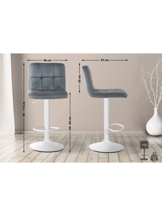 Tabouret de bar velours Pérou, gris foncé