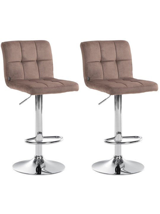 Lot de 2 tabourets de bar Peru velours chrome, brun