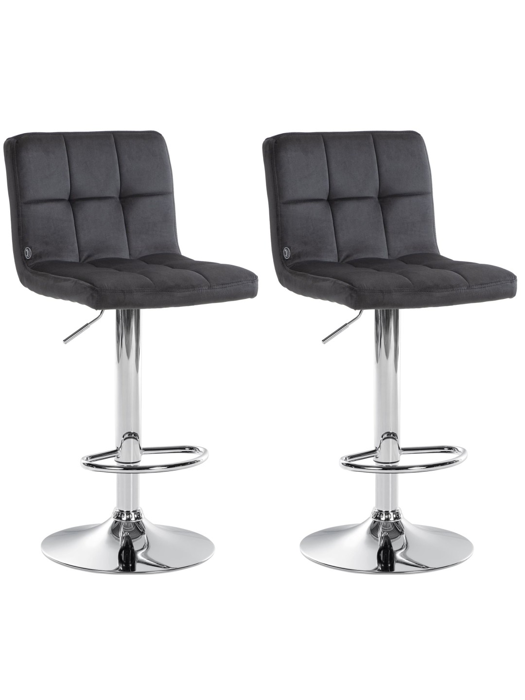 Lot de 2 tabourets de bar Peru velours chrome, noir
