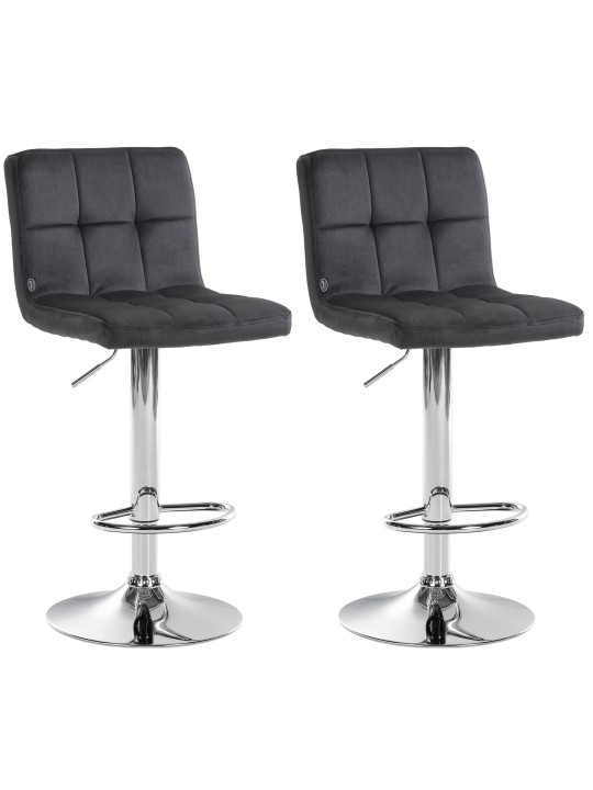 Lot de 2 tabourets de bar Peru velours chrome, noir