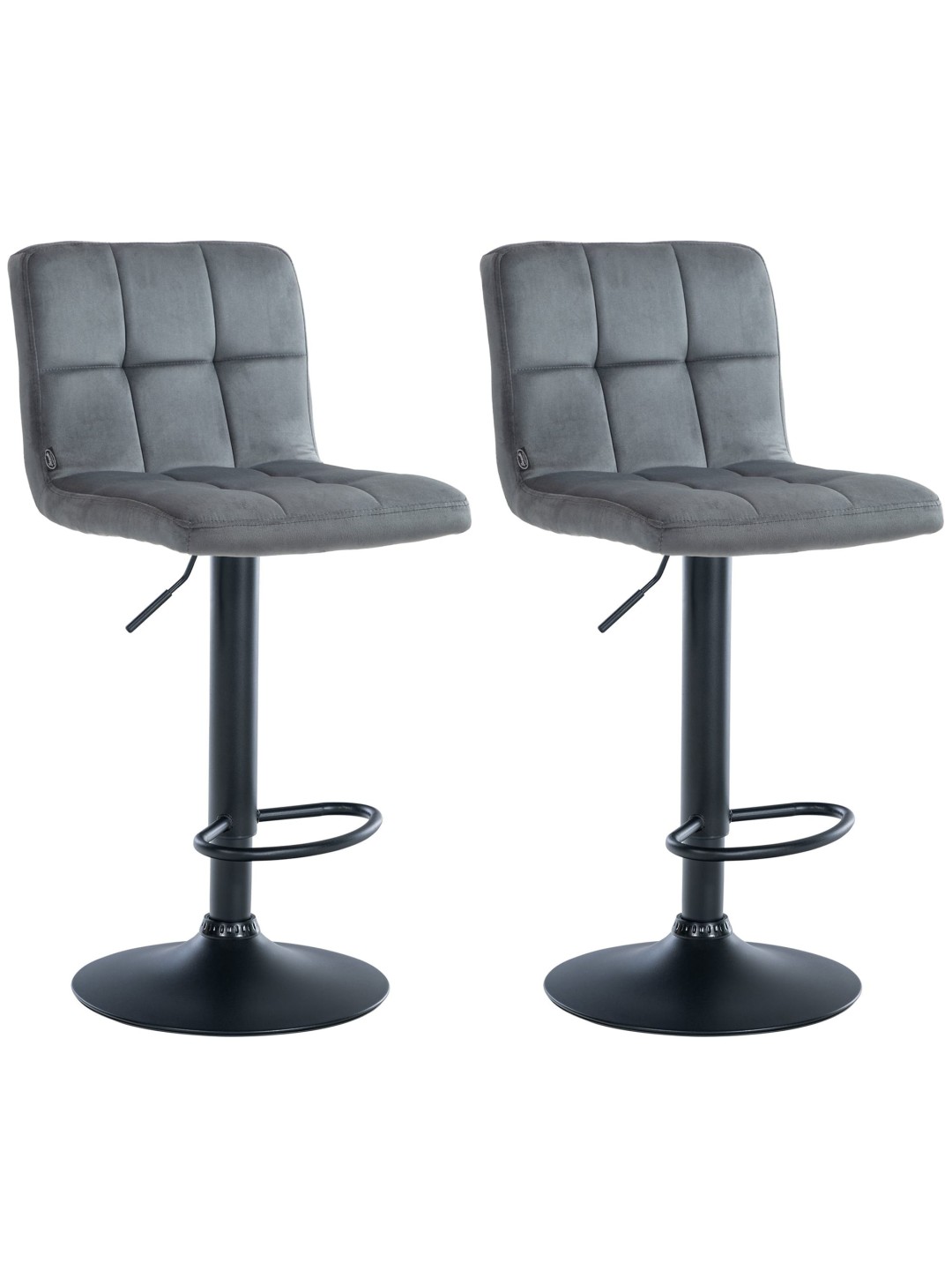 Lot de 2 tabourets de bar velours Pérou, gris foncé