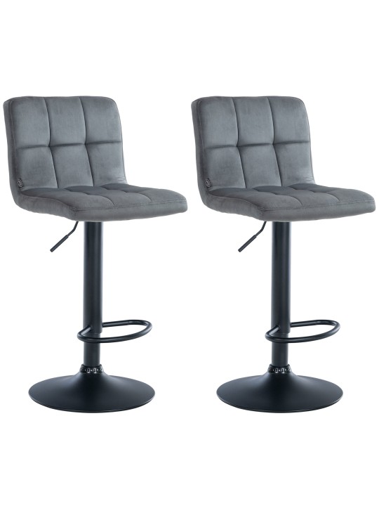 Lot de 2 tabourets de bar velours Pérou, gris foncé