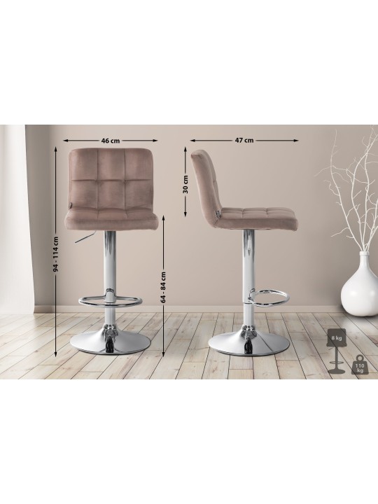 Lot de 2 tabourets de bar Peru velours chrome, brun