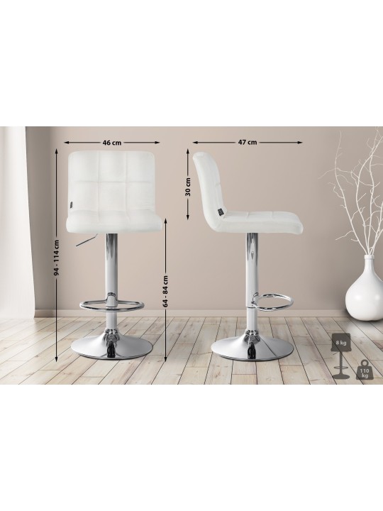 Lot de 2 tabourets de bar Peru velours chrome, crème