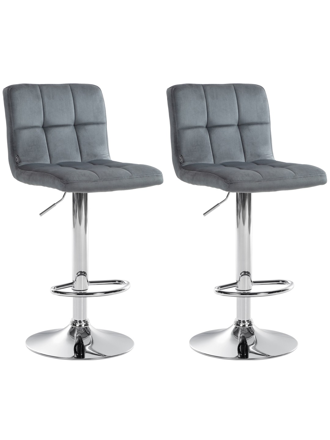 Lot de 2 tabourets de bar Peru velours chrome, gris foncé