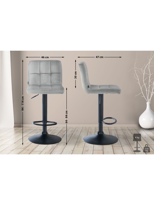 Lot de 2 tabourets de bar velours Pérou, gris