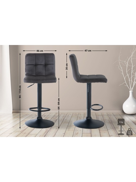 Lot de 2 tabourets de bar velours Pérou, noir