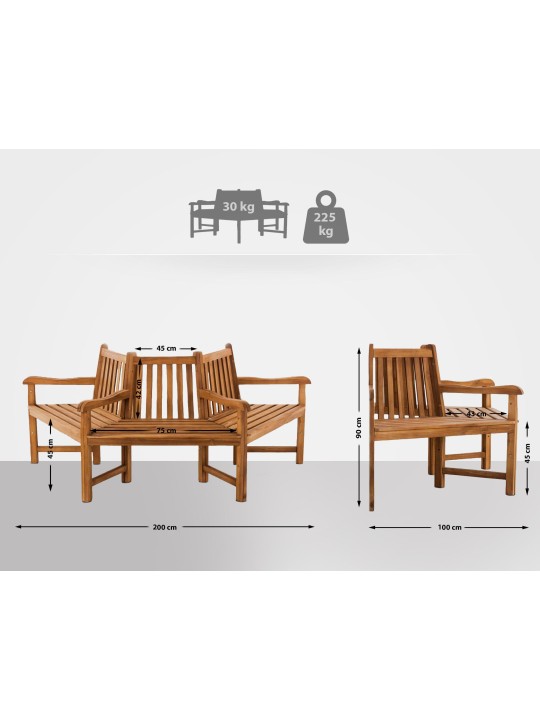 Banc d'arbre Kenna avec accoudoir semi-circulaire 200 cm, teck